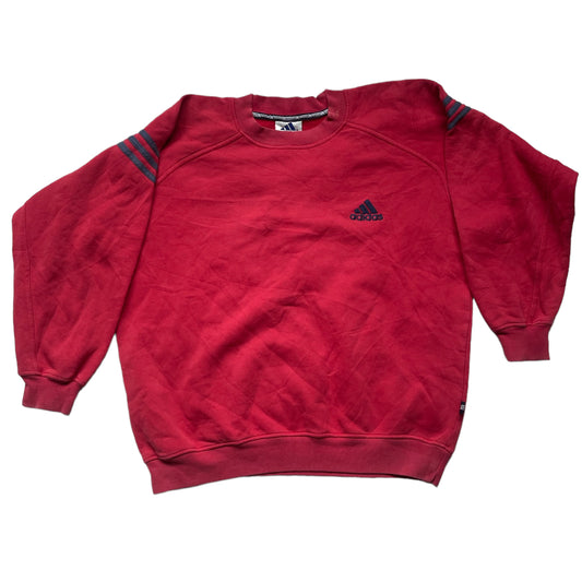 Adidas Vintage Sweatshirt 3 Stripes 90s L Size Red A_35